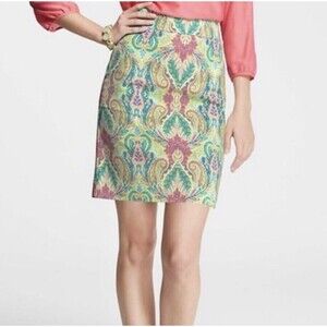 Ann Taylor Madison Skirt Colorful Green Pink Paisley Print Size 18